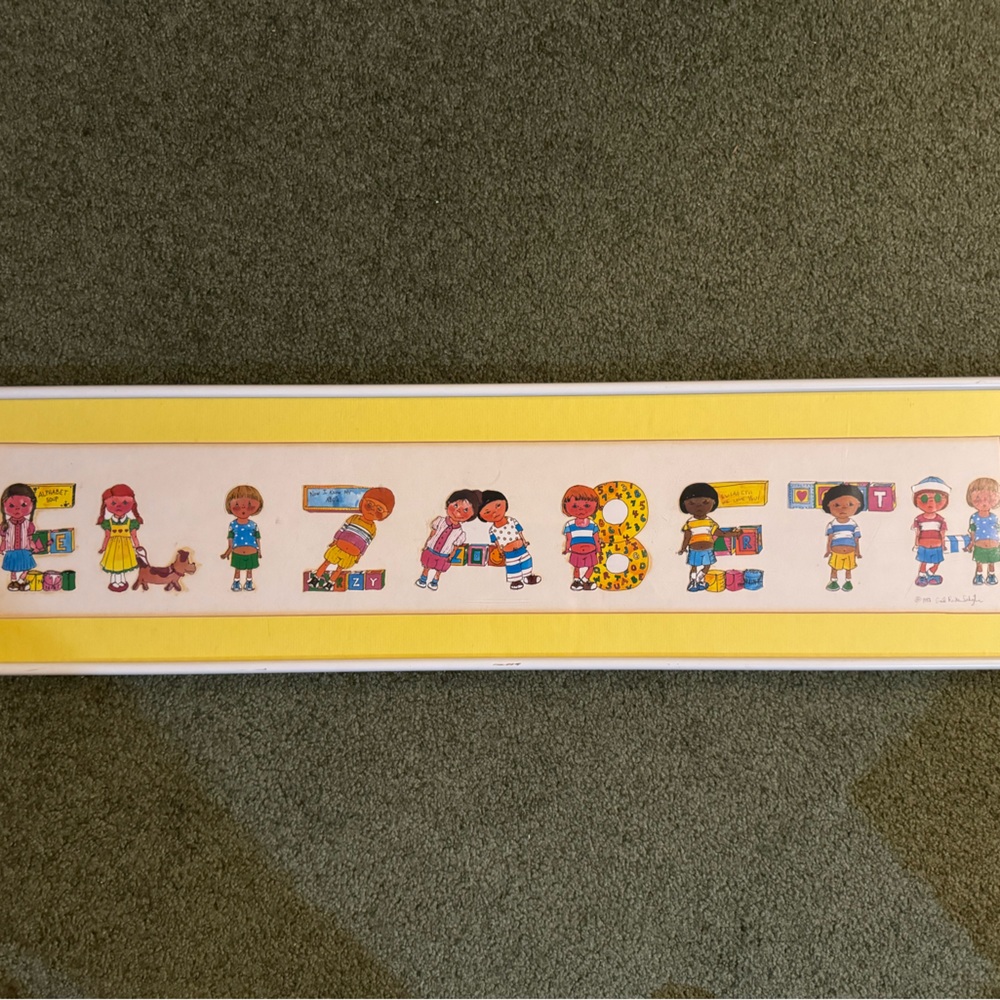 Vtg.1987 Framed Hand Painted "Elizabeth" Watercolor of Children's Figures Framed